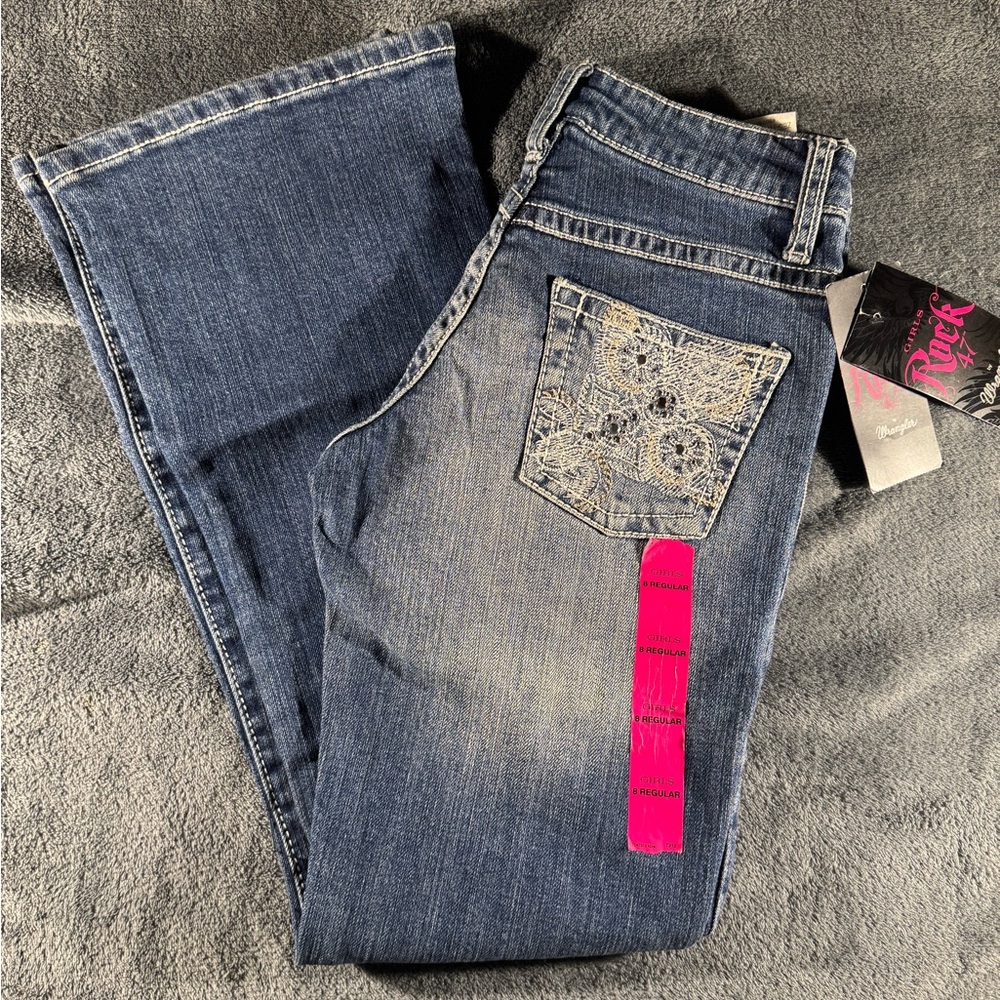 Wrangler Girls Blue Boot Cut Jeans with Lace Detail